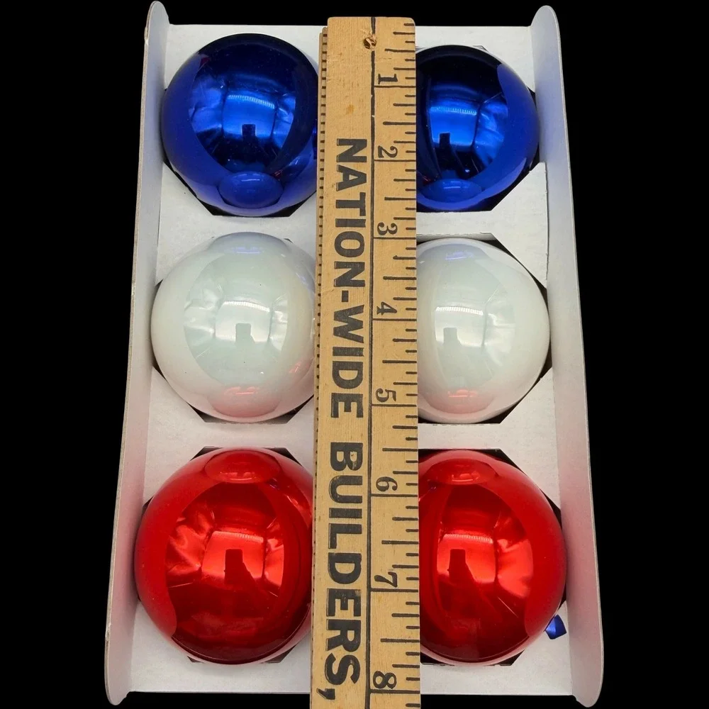Rauch Red White Blue Glass Ornaments Set of 6 Vintage Patriotic Made in USA